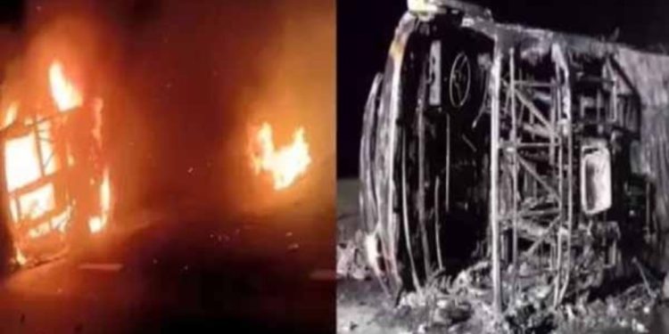 हादसा: चलती बस में आग लगने से 25 लोग  काल के गाल में समाए