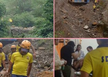 दुर्घटना :- नरेंद्र नगर के पास एक डम्पर खाई में गिरा, चालक घायल