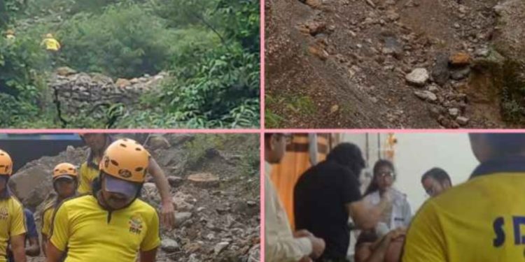 दुर्घटना :- नरेंद्र नगर के पास एक डम्पर खाई में गिरा, चालक घायल