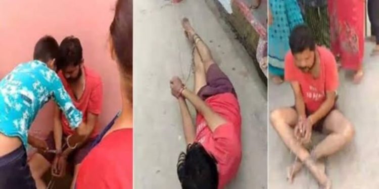 हैवानियत : इंसानियत को ताकपर रखकर एक युवक को जंजीरों से बांधकर घसीटते हुए जूते चप्पलों से पीटा……..