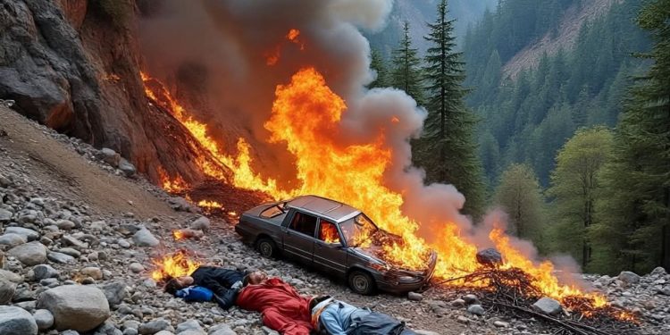 उत्तराखंड में दर्दनाक हादसा,आग का गोला बनी खाई में गिरी कार, जिंदा जले दंपती और बेटा